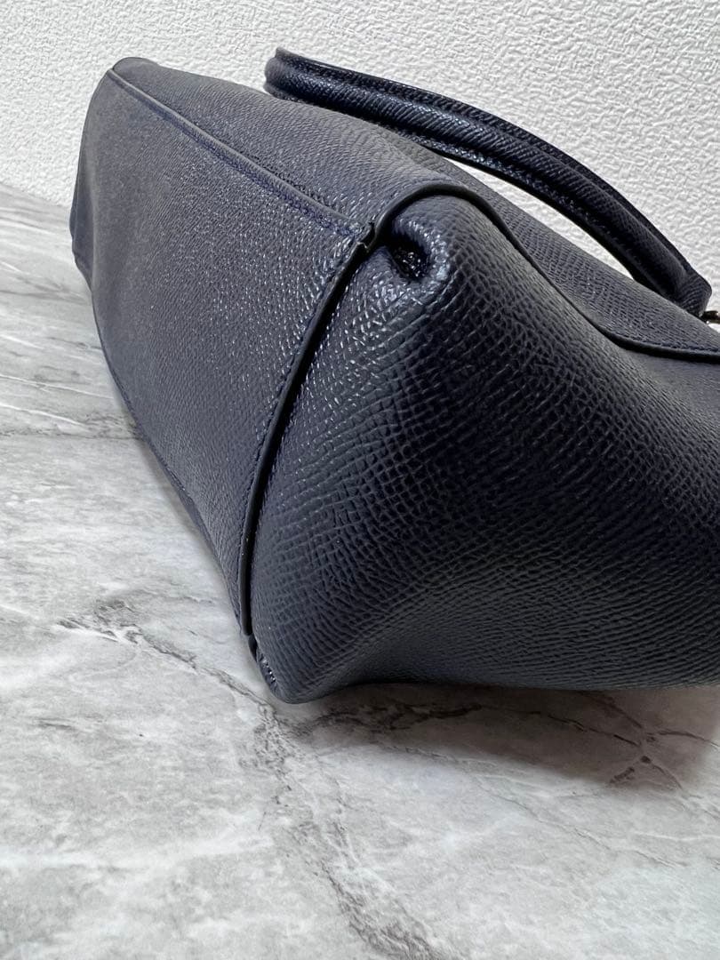 【極美品】COACH コーチ 2way ショルダーバッグ ネイビー 型押しレザー