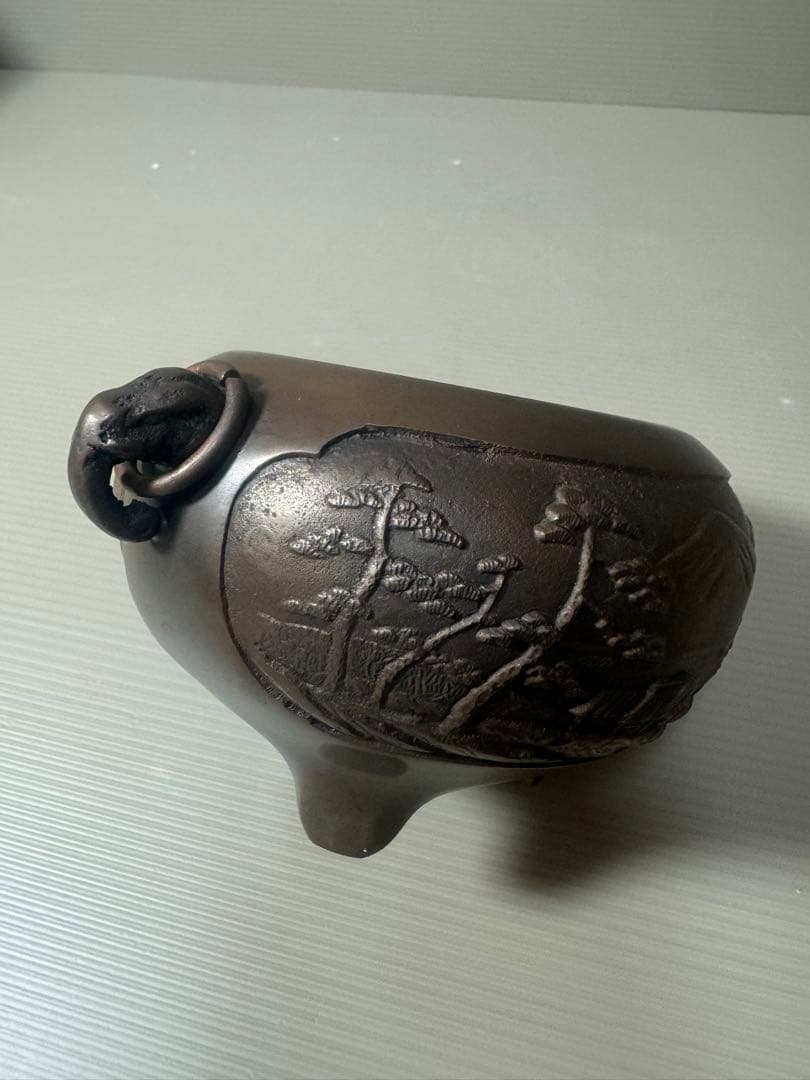 2078  銅製　鋳銅香炉　三足　獅子