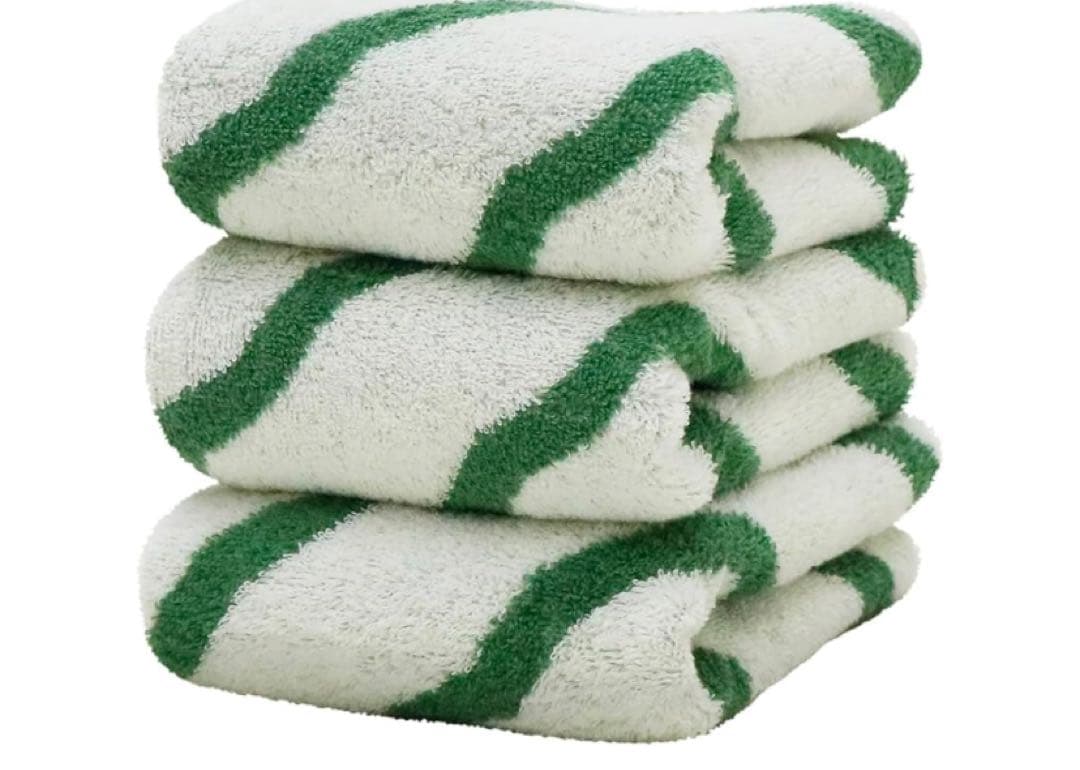 ホワイトとグリーンのストライプフェイスタオル