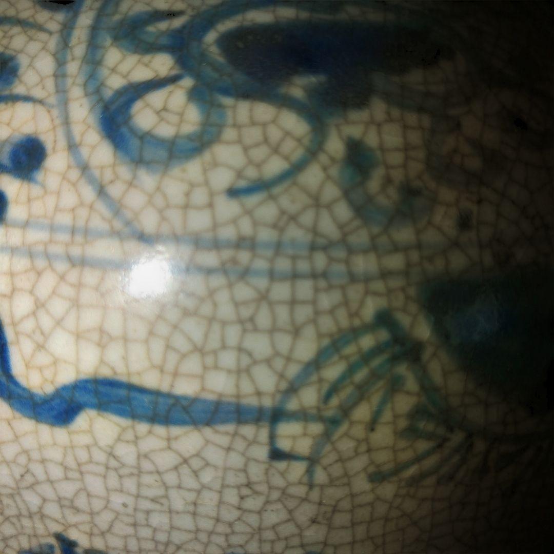 元代　人物画染付壺　花瓶　中国古玩