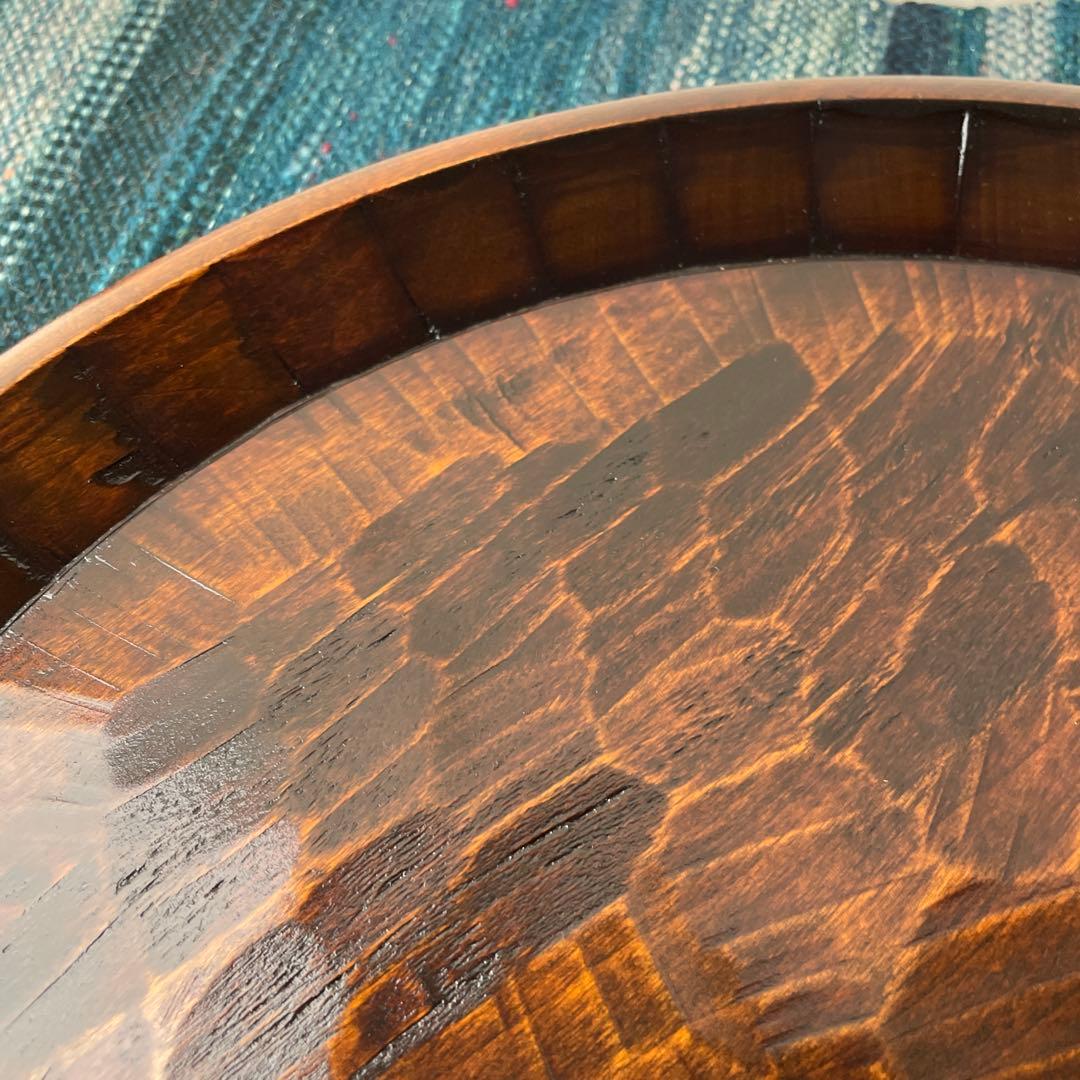木製　名栗加工　丸盆　大型　古道具風　鑿跡　荒削り　ワイルド　古材風
