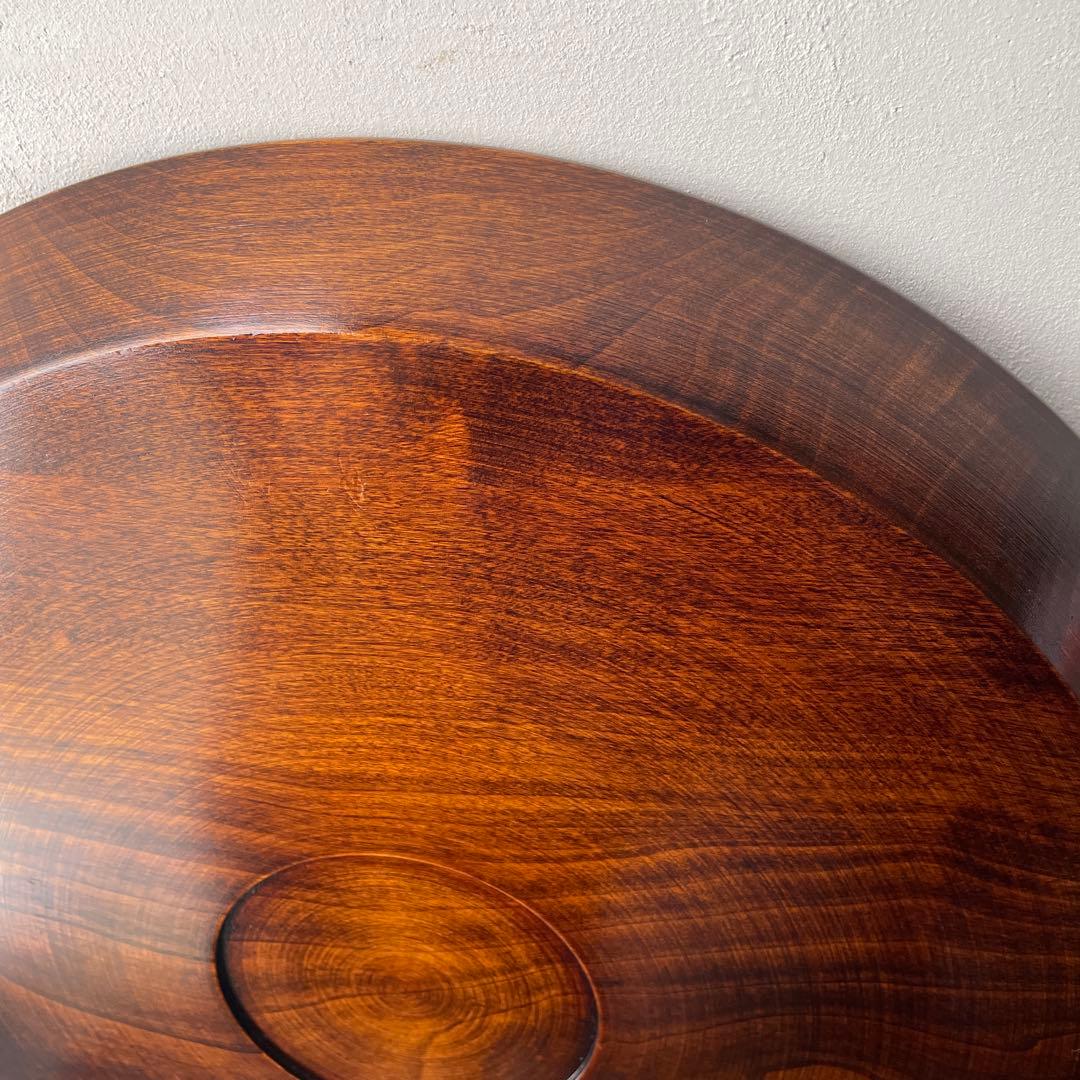 木製　名栗加工　丸盆　大型　古道具風　鑿跡　荒削り　ワイルド　古材風