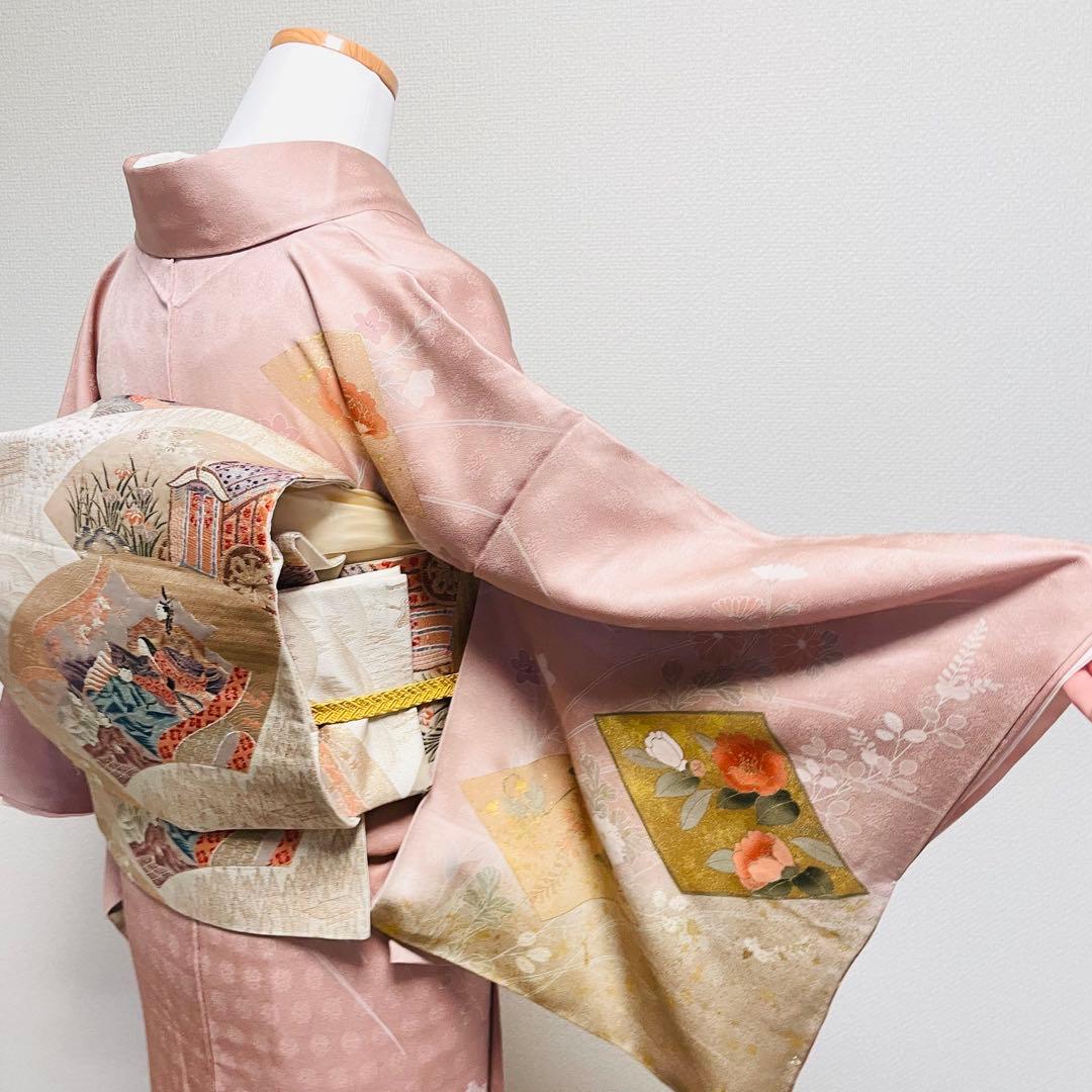 ピンク 友禅 4点 フルセット 訪問着 入学式 卒業式 入園式 春 秋 冬