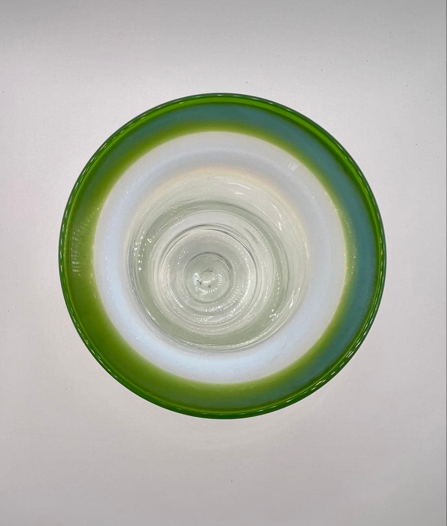 大正ロマン　変わり種　筒長氷コップ　乳白緑　アンティーク　古道具