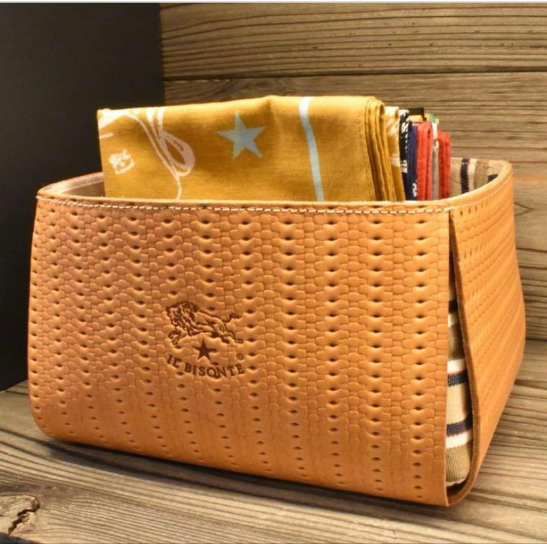 【新品】IL BISONTE レザーカゴマルチボックス マルチストライプ×ヌメ☆