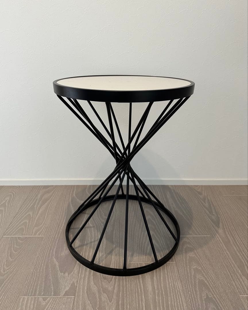 大理石柄　サイドテーブル ホワイト ブラック
