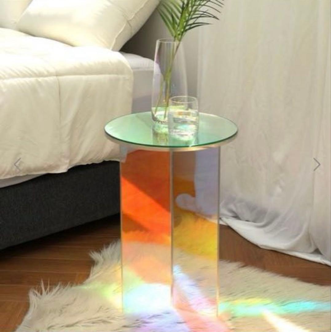 オーロラ ホログラム 韓国風アクリル円形ミニサイドテーブル