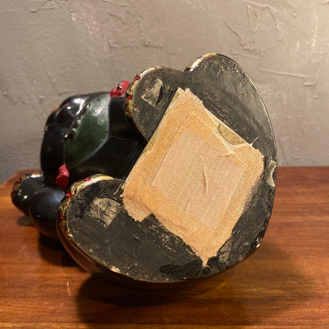 25cm 昭和レトロ 常滑焼 黒猫招き猫 右手上げ 縁起物 コレクション 骨董品