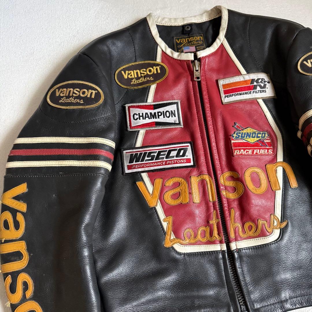 VANSONレザージャケット スター 本革 ブラック 38