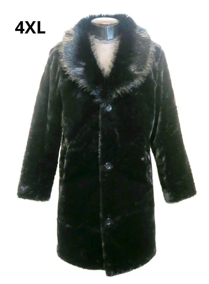 4XL ファーコート ショール襟 黒 ブラック 毛皮 パンク ロック ロカビリー