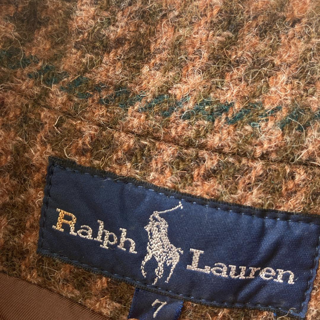 【希少ビンテージ】ラルフローレン　千鳥格子柄 ウール チェスターコート ブラウン