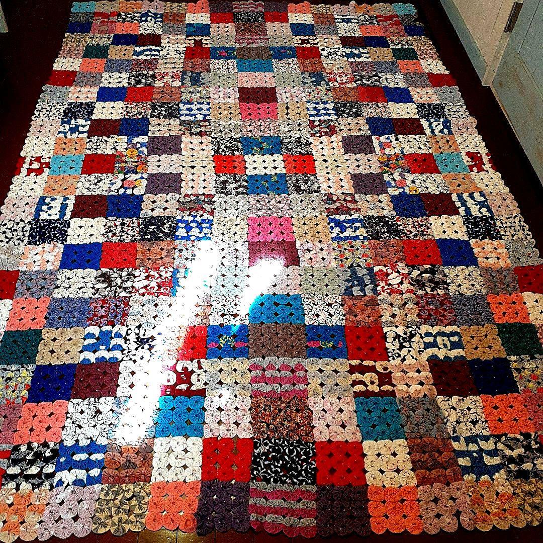 ⭐特大見事★アンティーク！ヨーヨーキルト　66⑧