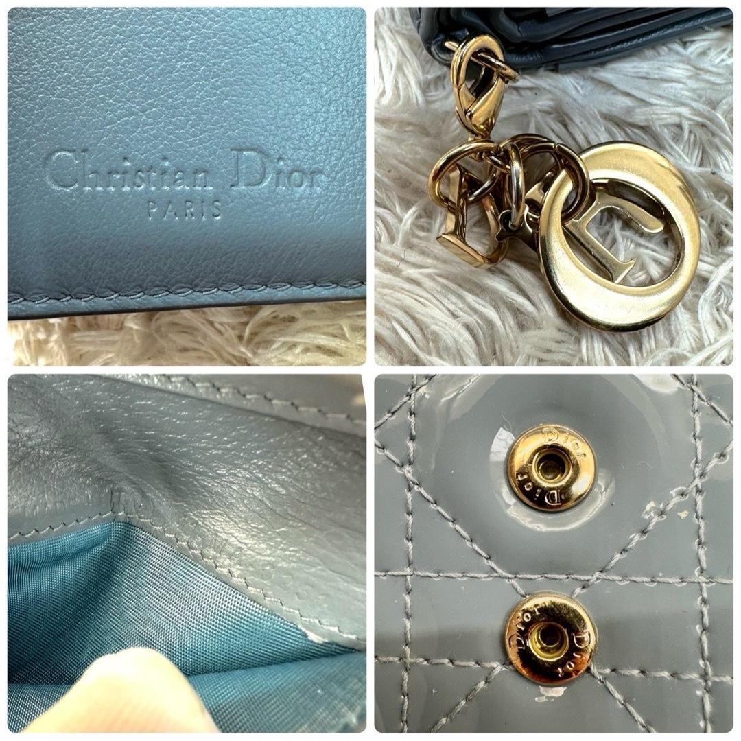 【美品】クリスチャンディオール 三つ折財布 ブルー パテント カナージュ