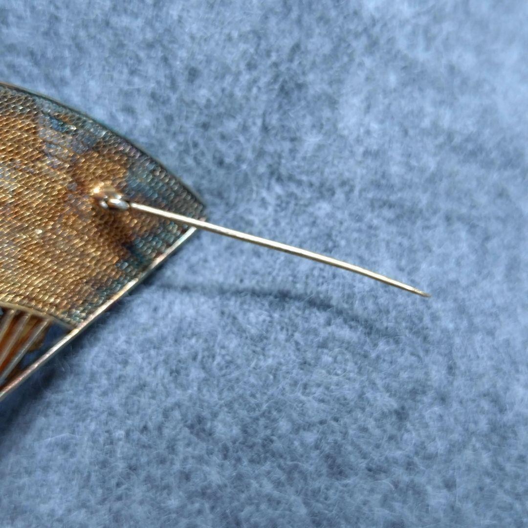 【希少】七宝焼 透かし扇 銀線細工 ブローチ