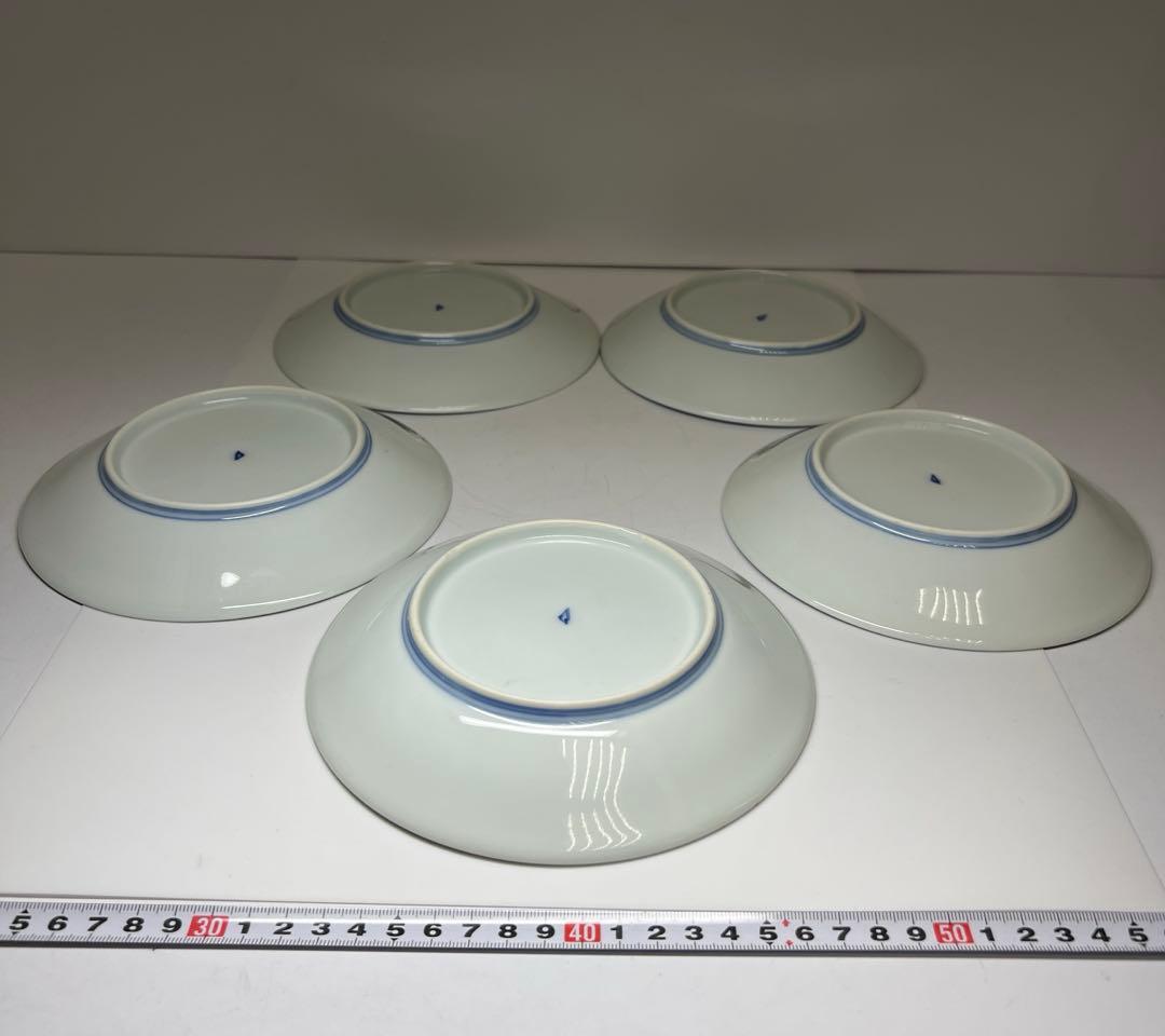 明治時代　深川製　富士図中皿5枚　直径約17.5㎝　東Y7-1104☆2Fタカオ