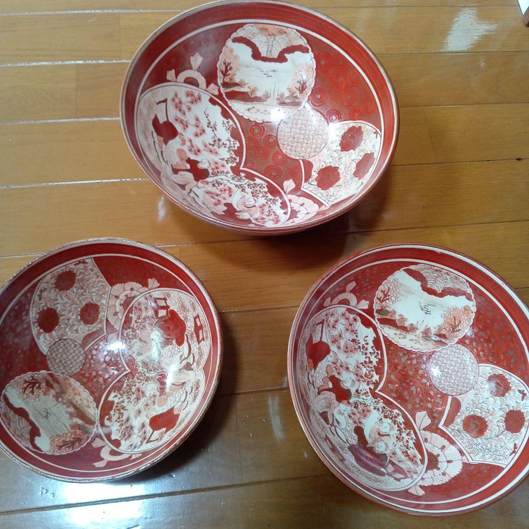 さらにお値下げしました！骨董　九谷　赤絵三つ鉢　正月