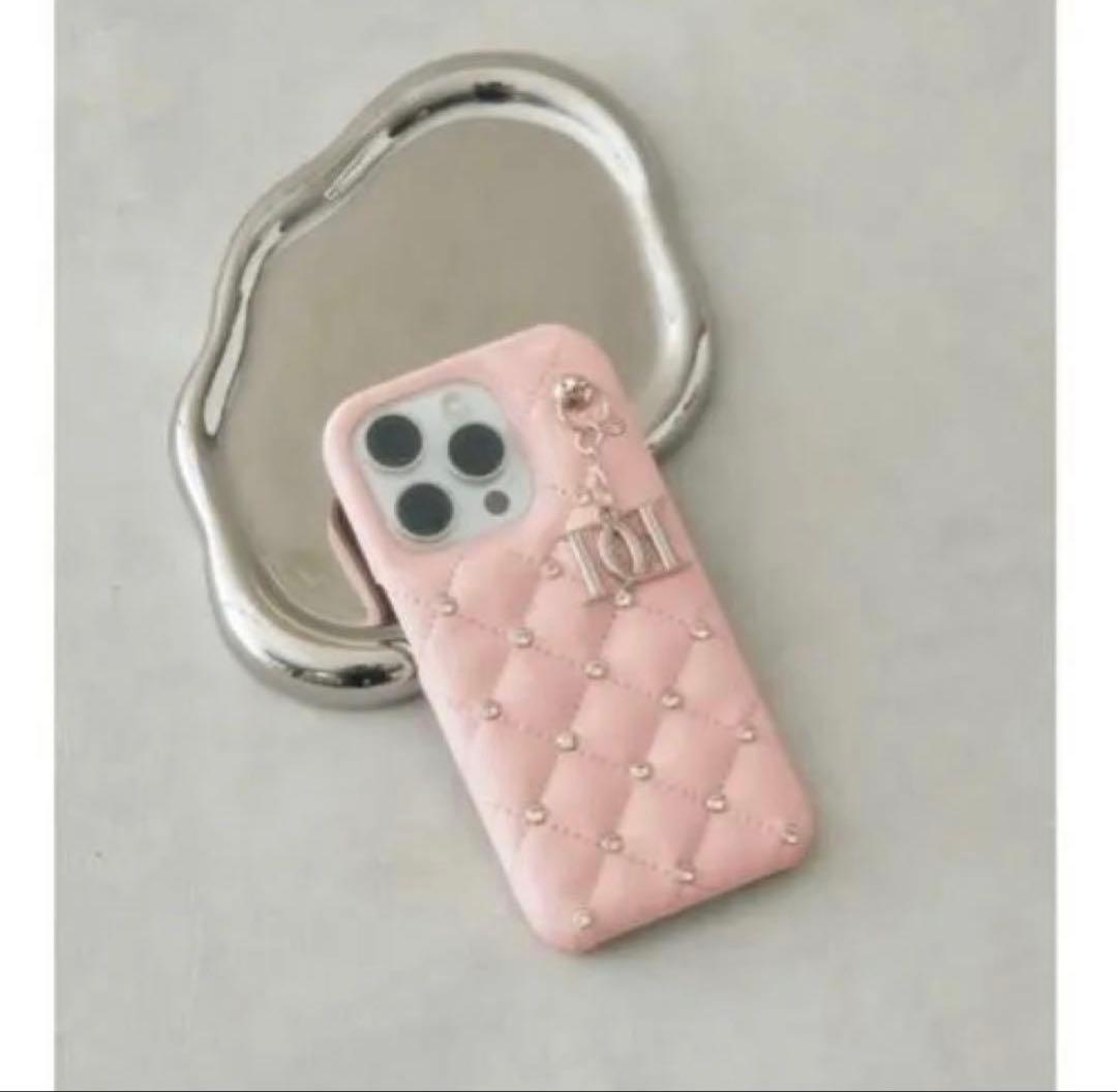 16 ピンク Darich キルティングビジューDDチャームiPhoneケース