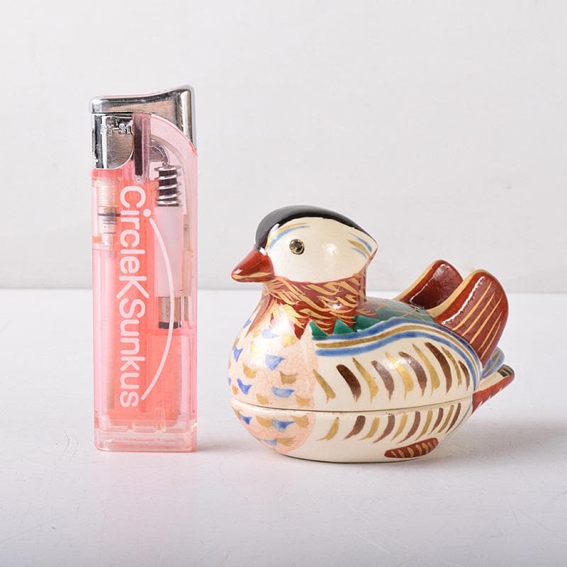 茶道具　京焼　橋本喜泉造　色絵　鴛鴦　香合　共箱　V　7566