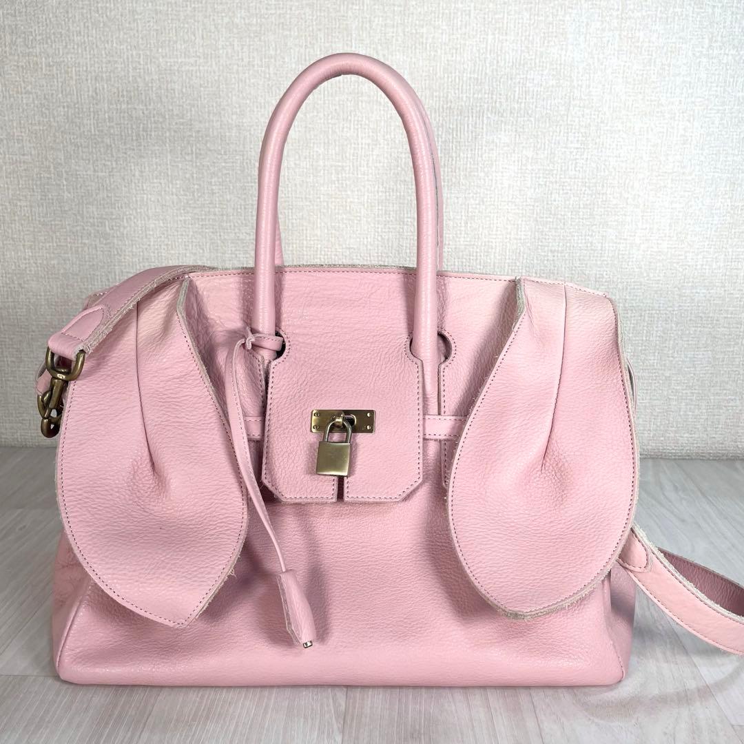 【良品】あちゃちゃむ ムチャチャ　うさ耳 ハンドバッグ　2WAY　レザー　ピンク