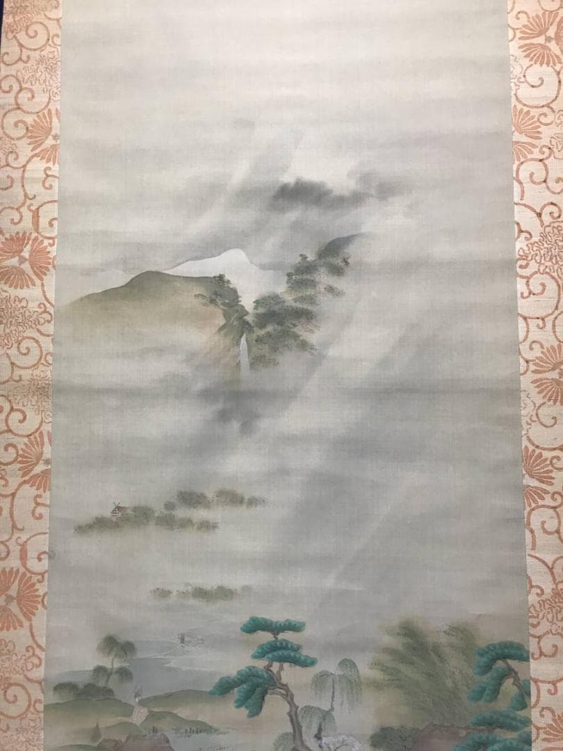 【真作】渡辺広輝/山水農村風景図/山水図/正月図/掛軸/名家伝来/AC-681