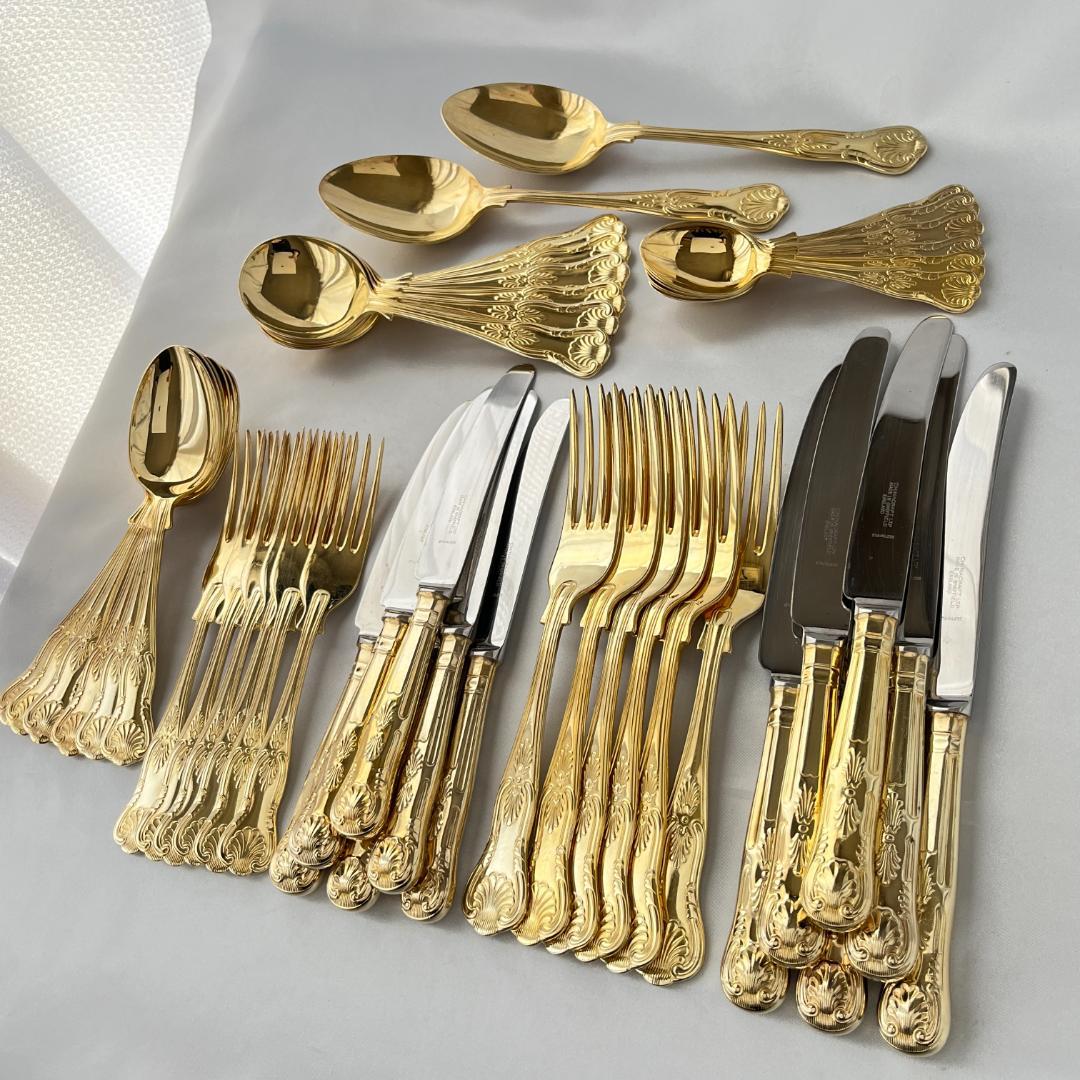 【英国】キングスパターンのディナーセット 44本組 【ゴールドプレート】