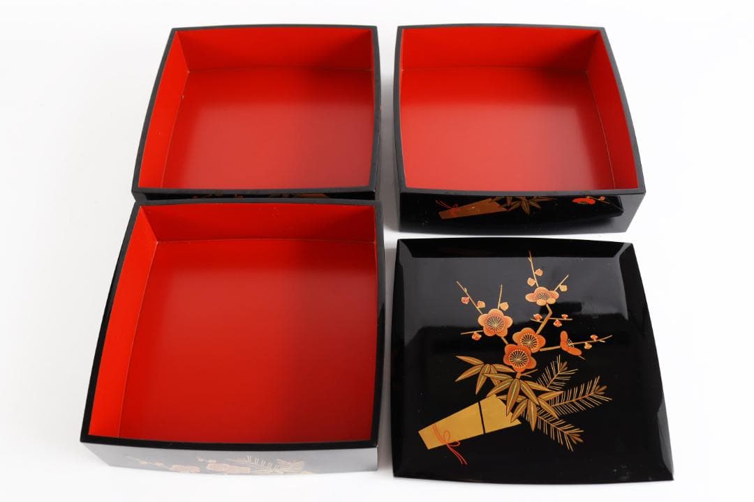 輪島塗 三段重 重箱 松竹梅 蒔絵 共箱