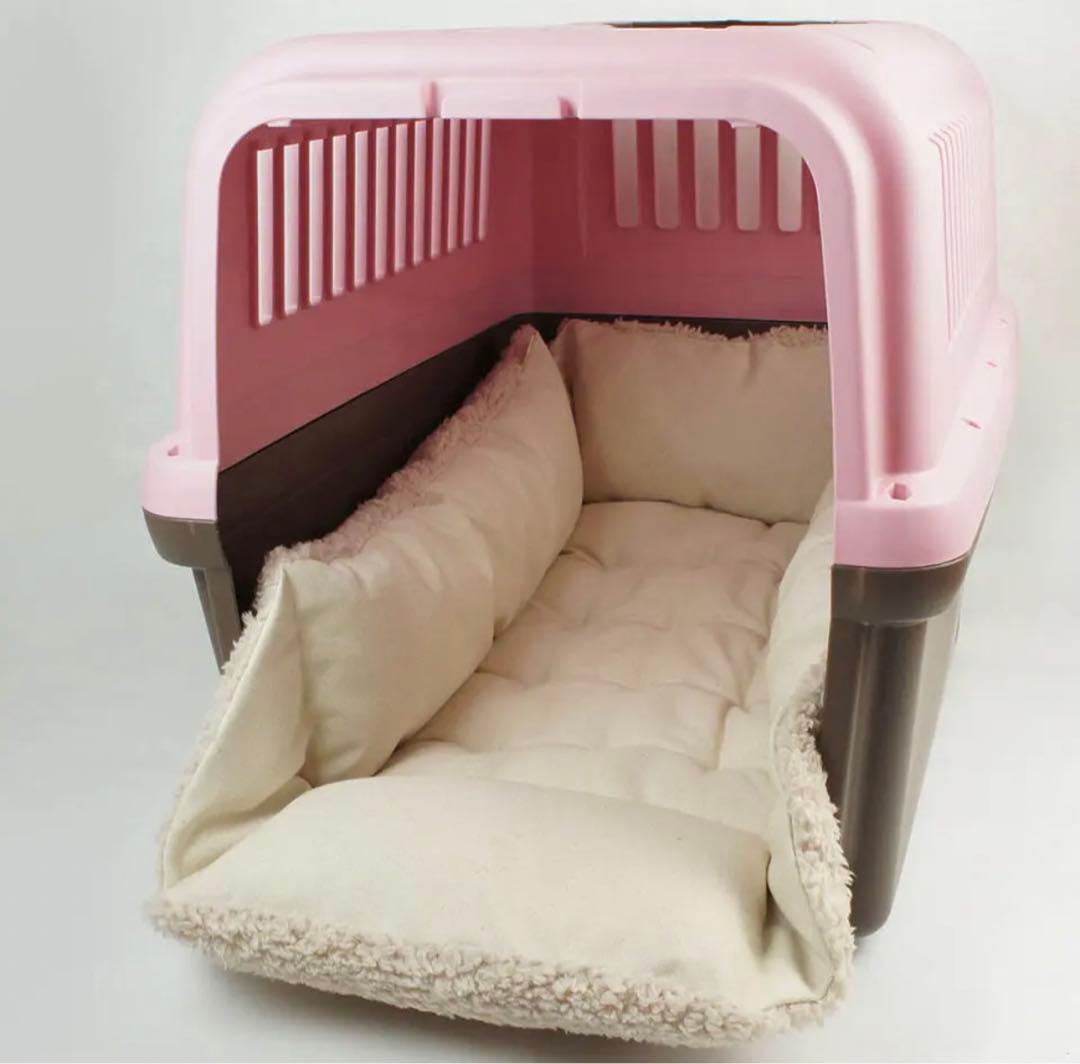 Helen’sペットベッド　８号帆布生地 クレート マット 生成ファー　L