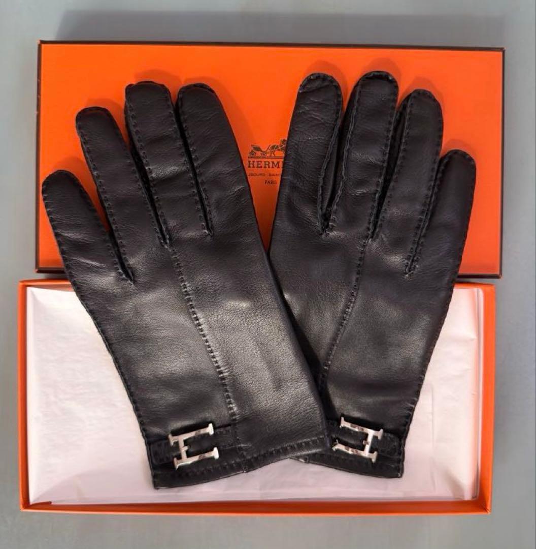 HERMES ラムスキン ブラック手袋 サイズ8