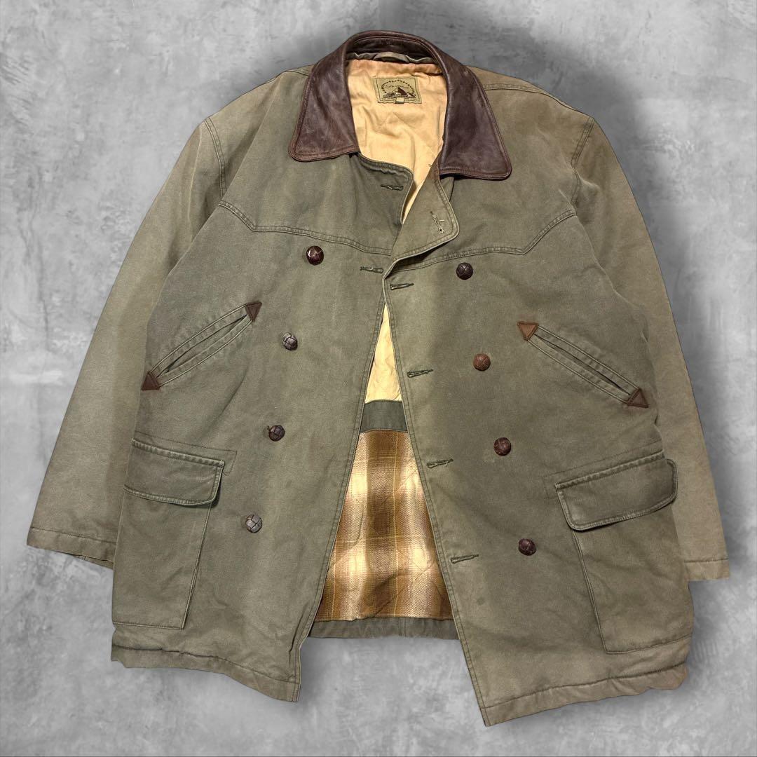 Paramountスタジオ衣装ダック地コート XLレザーカラー 90s00s古着