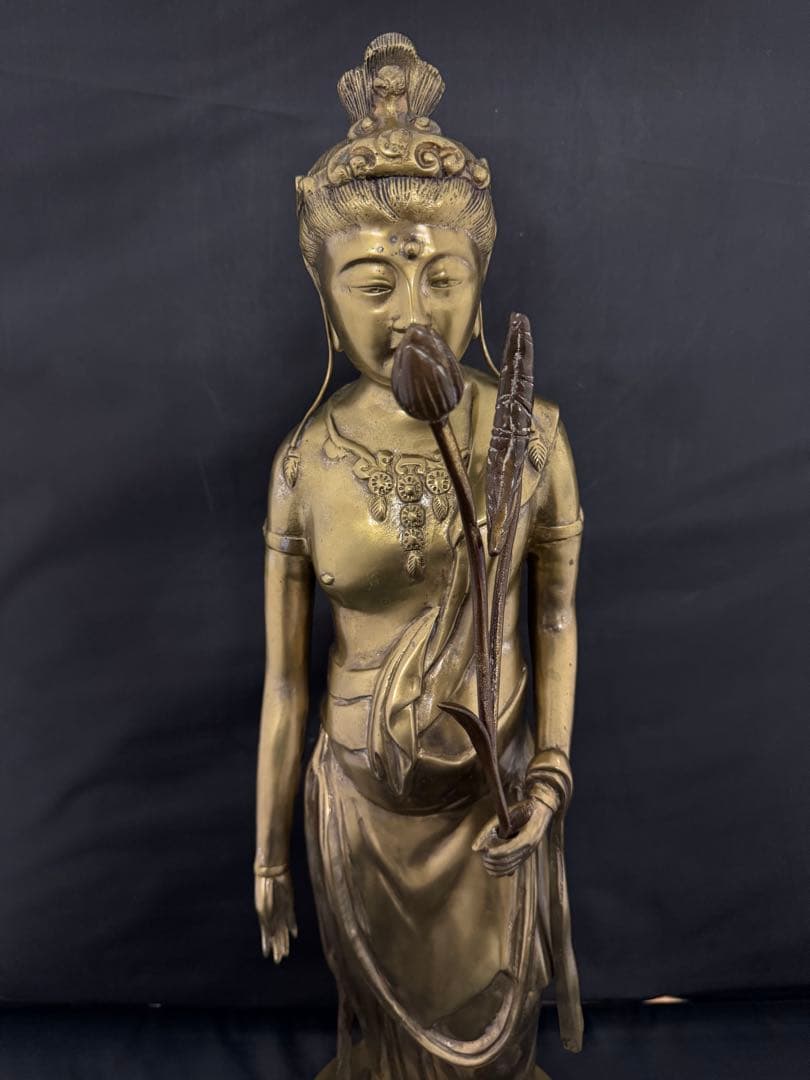 大型　観音 菩薩 銅製 仏像 彫刻 置物 開運 風水 骨董 古美術 アンティーク