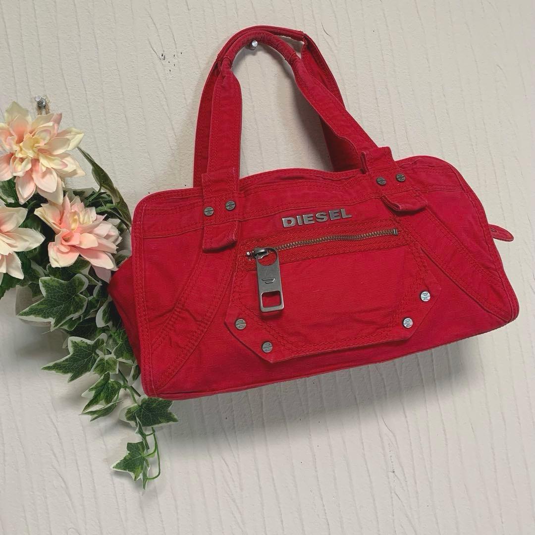 希少◆DIESEL メタルロゴ ハンドバッグ 赤 y2k アーカイブ 00s