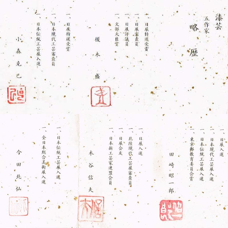 輪島塗　五作家　榎木盛　小森克巳など　草花蒔絵　茶托　五客　共箱　MR8548B