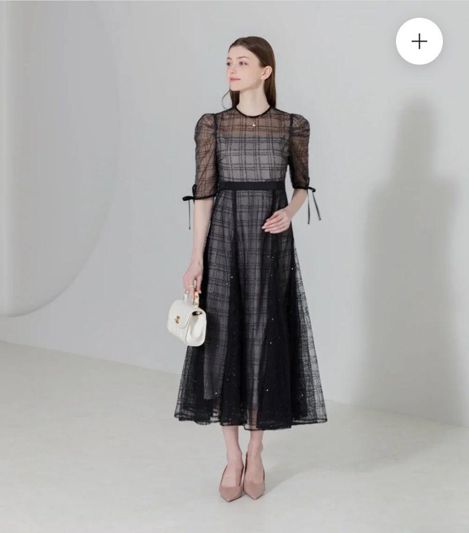 Leja チェックスパンコールリボンワンピースドレス