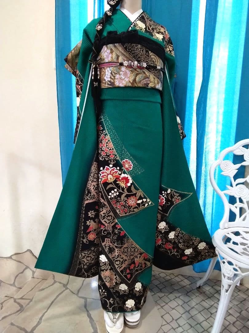 振袖フルセット、正絹、トールサイズ、重ね衿帯揚げ帯締め、やまと西陣高級袋帯、襦袢