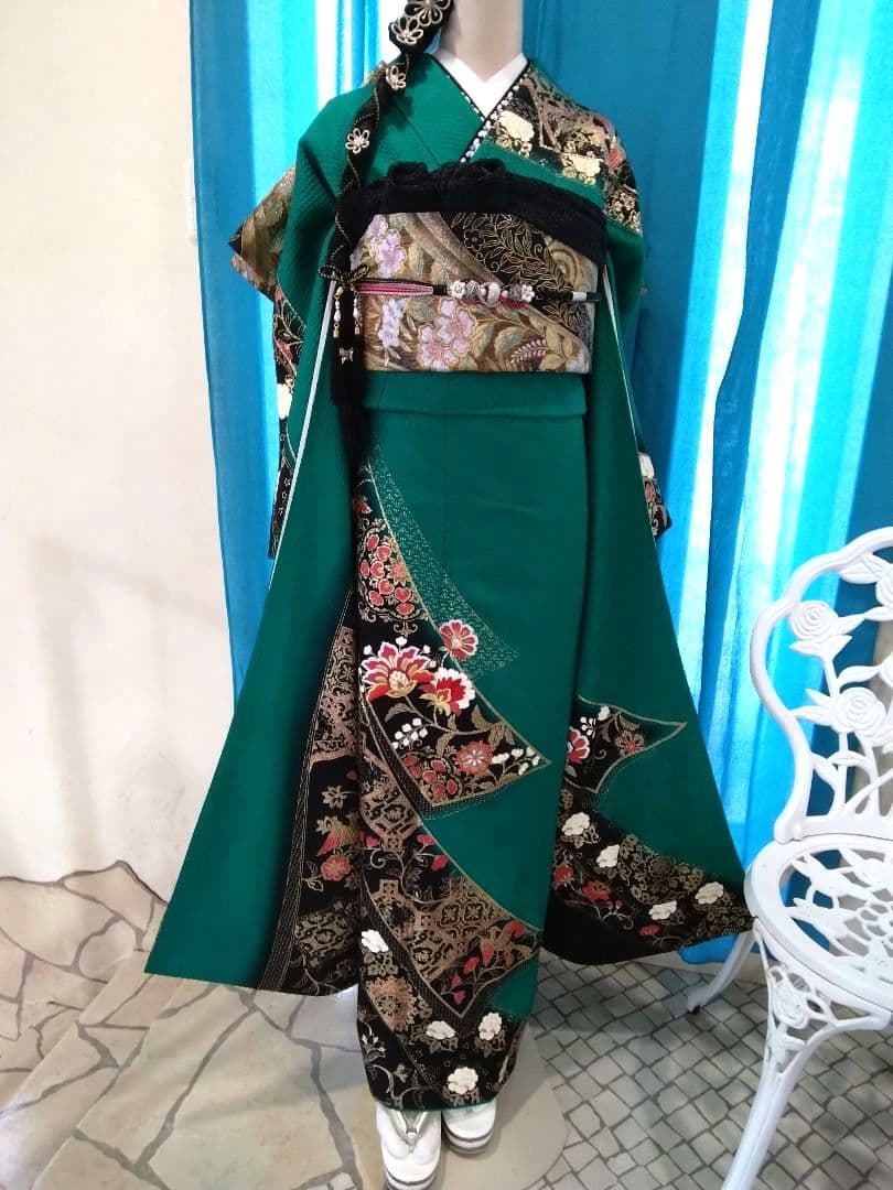 振袖フルセット、正絹、トールサイズ、重ね衿帯揚げ帯締め、やまと西陣高級袋帯、襦袢