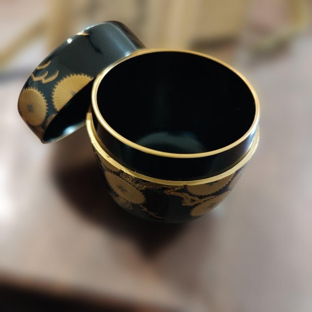 中棗 唐松蒔絵 村田道寛 黒漆塗りの棗 専用袋 専用箱付き