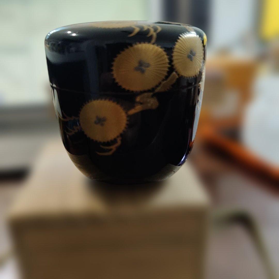 中棗 唐松蒔絵 村田道寛 黒漆塗りの棗 専用袋 専用箱付き