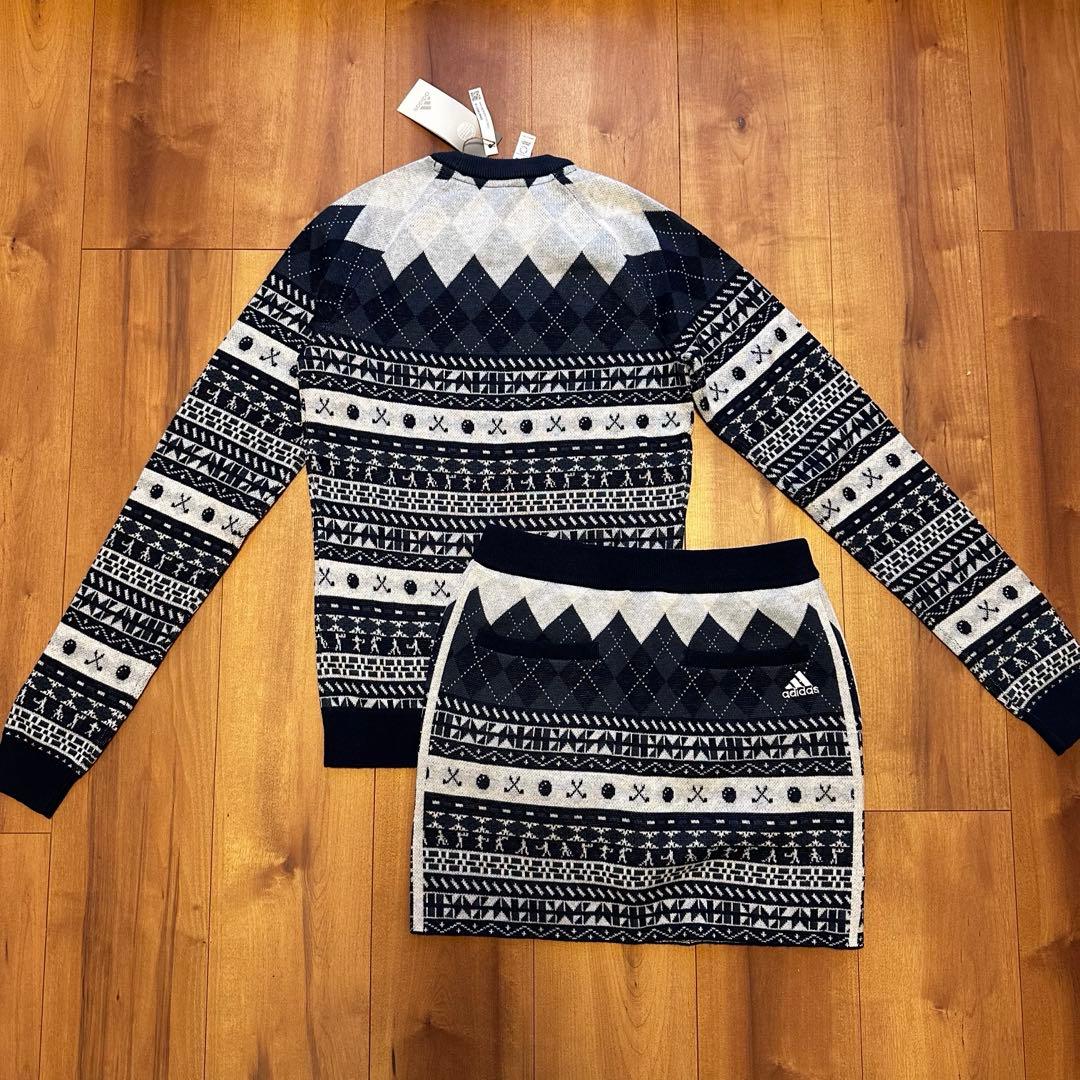 長袖　ニット　セーター　巻きスカート　セットアップ　秋冬　ウール混　ネイビー　S