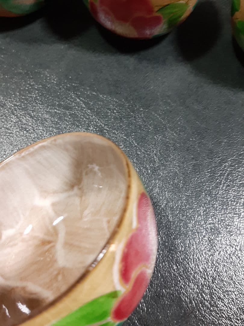 花ワールド 京焼　清水焼　嘉豊窯　椿絵　湯呑み４個