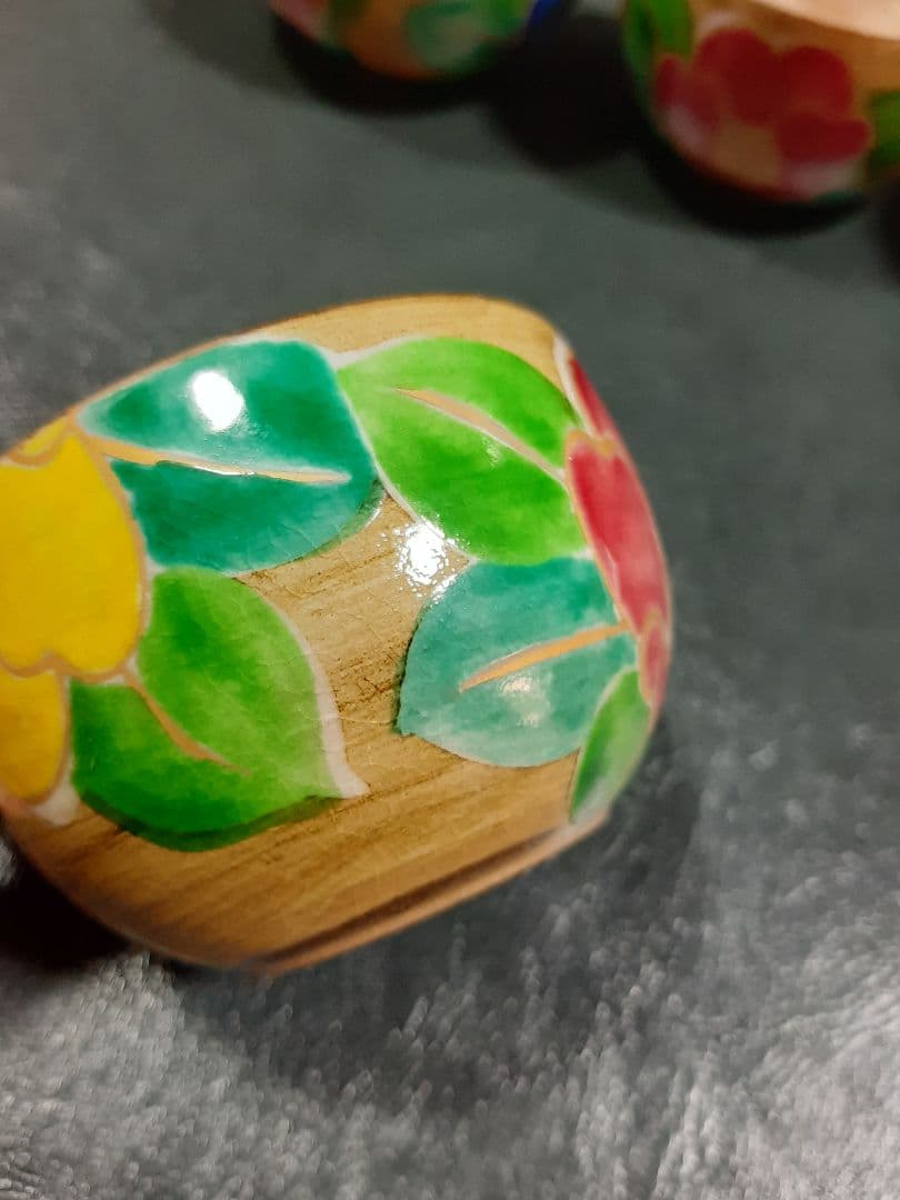 花ワールド 京焼　清水焼　嘉豊窯　椿絵　湯呑み４個