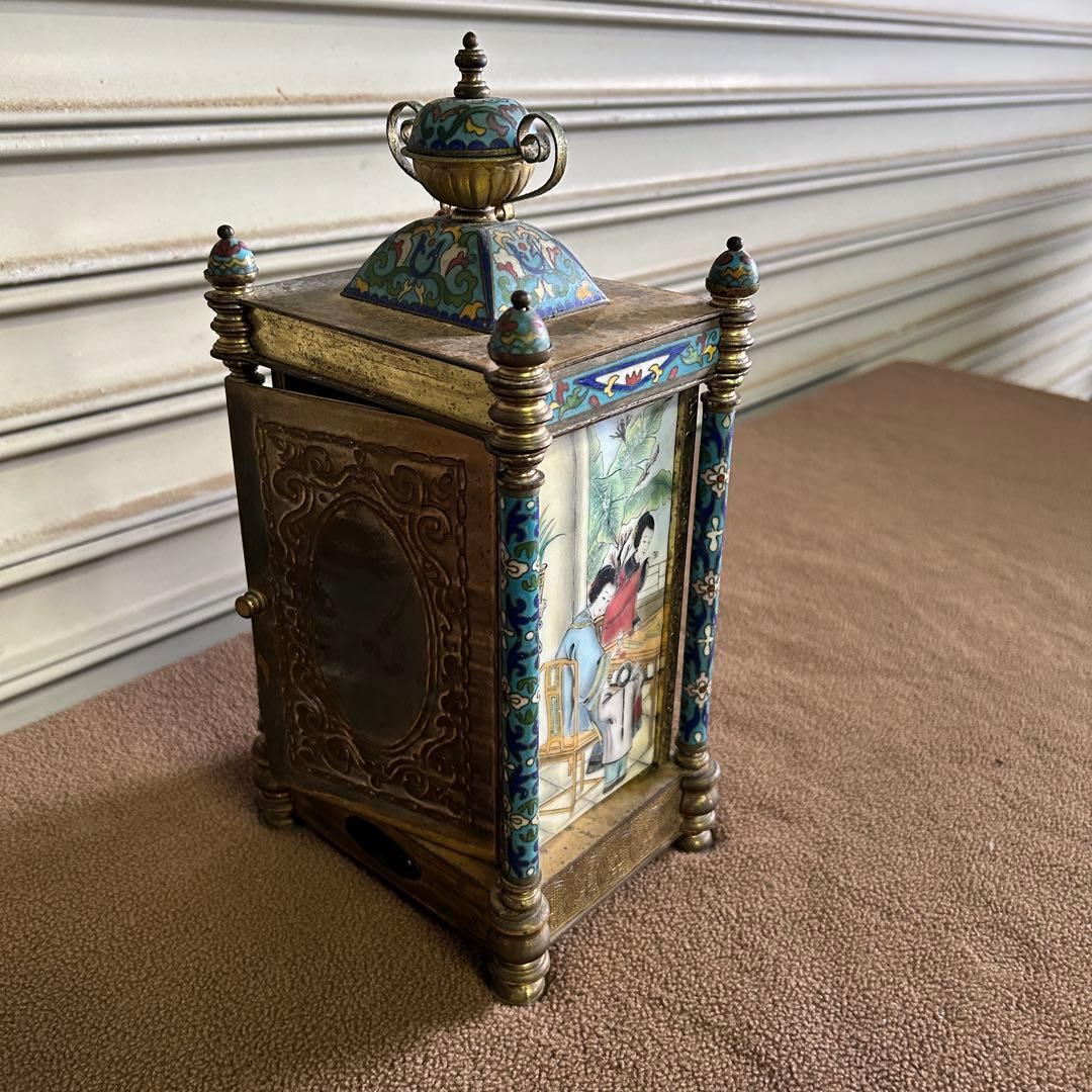 CF5★中国美術★ ガラス製 時計 置時計 アンティーク 七宝時計 インテリア