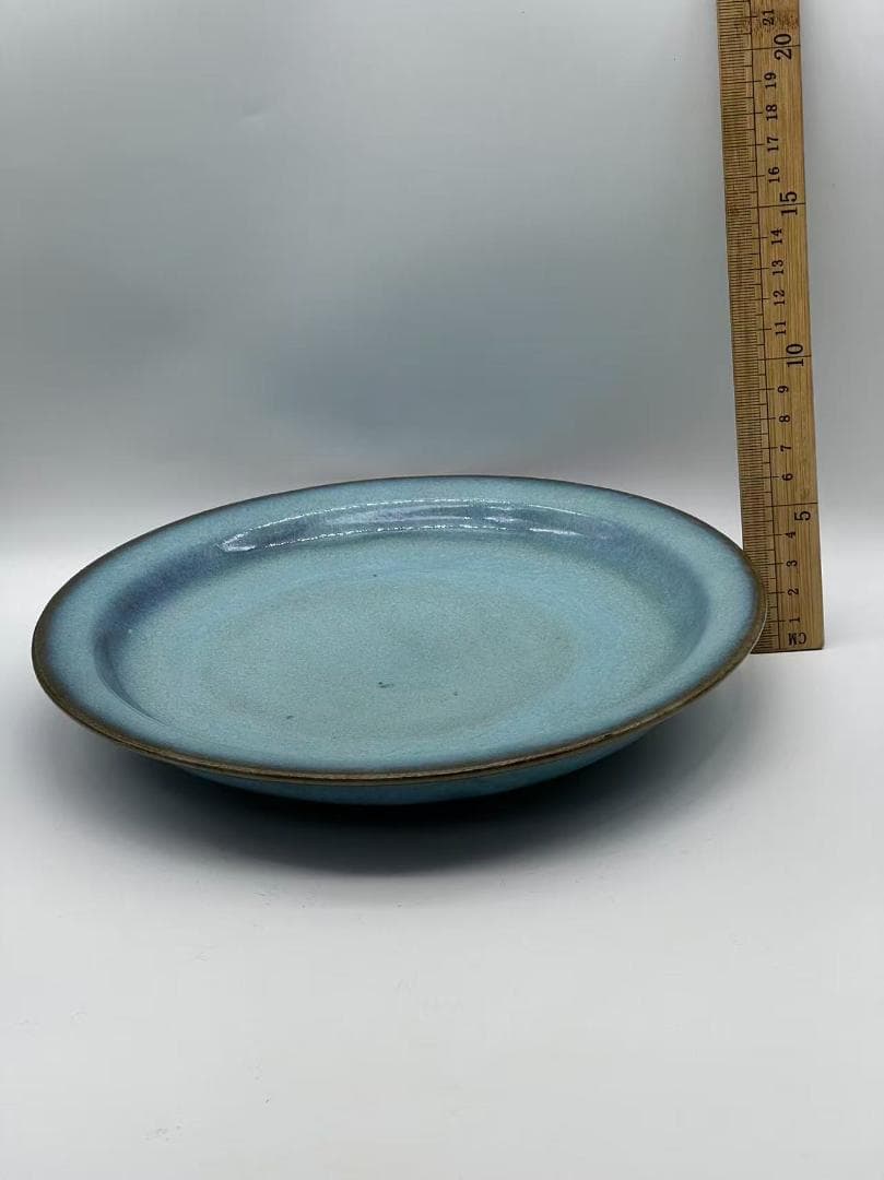 鈞窯　天青釉折縁盤 窯変釉皿　唐物　古賞物　時代物　中国古美術(B-55)
