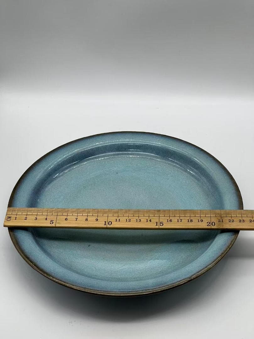 鈞窯　天青釉折縁盤 窯変釉皿　唐物　古賞物　時代物　中国古美術(B-55)