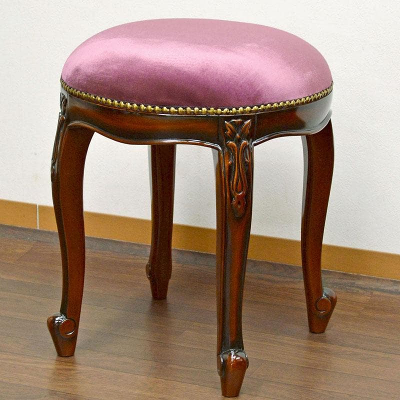 マホガニーアンティーク調 ラウンドスツール パープル 高級 ドレッサースツール