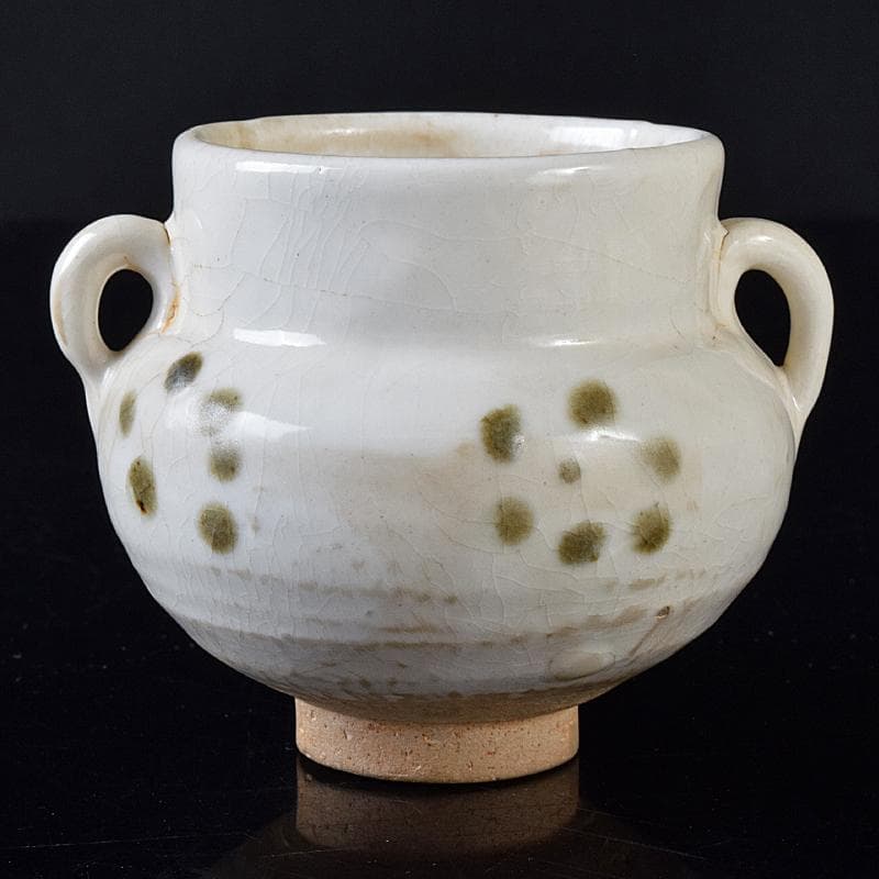 中国　磁州窯白釉　褐彩　双耳小壷　C　R8242