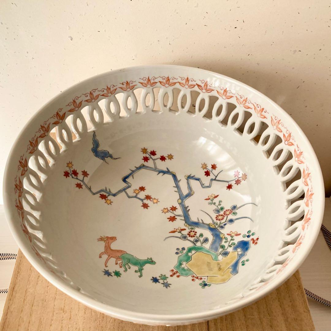 【未使用】十二代/酒井田柿右衛門/透鉢/鹿/紅葉