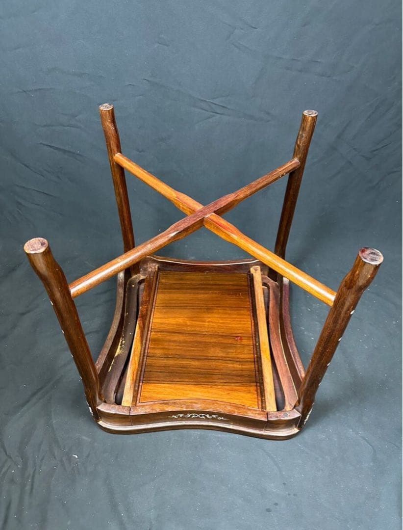 高級家具 螺鈿細工 花梨 中国美術 サイドテーブル 椅子2客 唐木 家具 木製