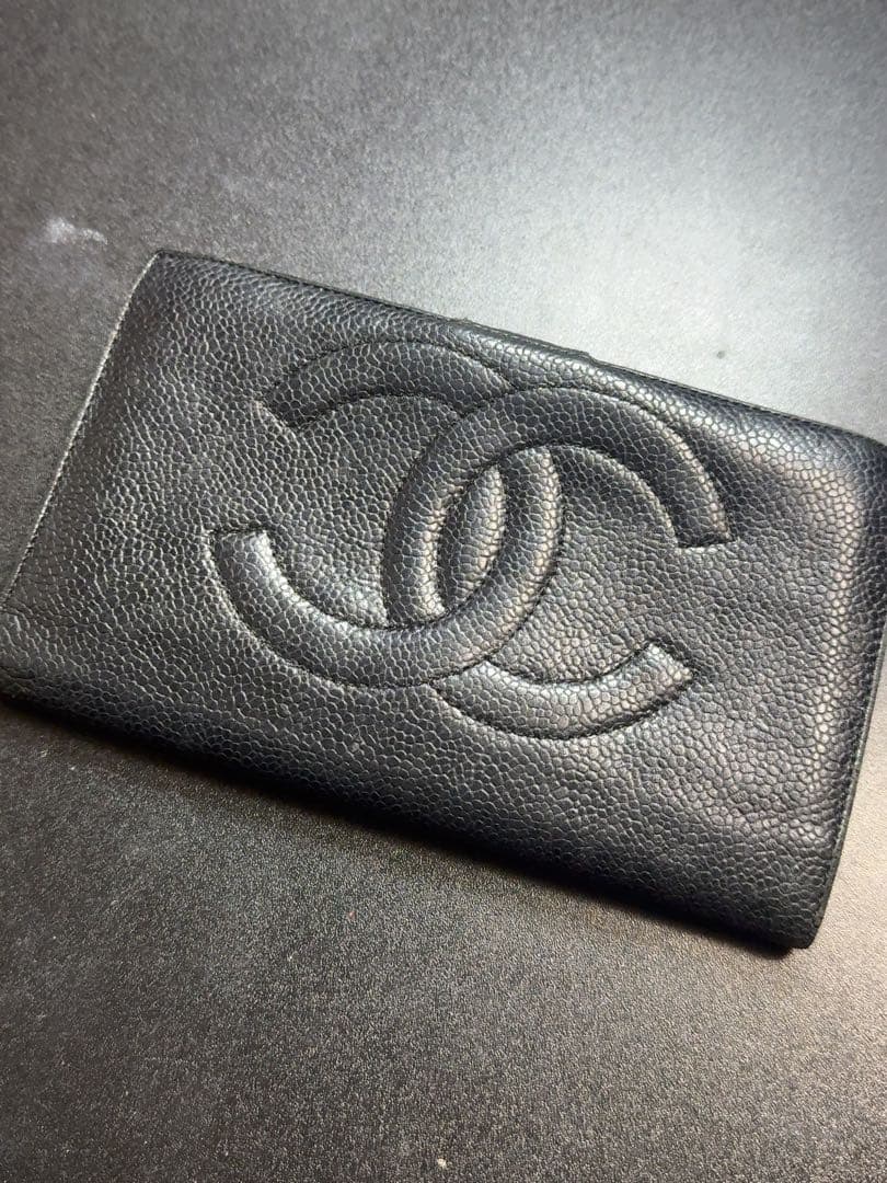 CHANEL 長財布 キャビアスキン ココマーク レディース 二つ折り 財布