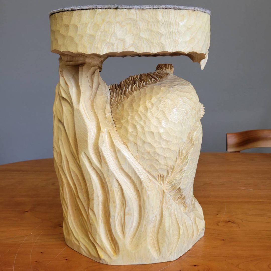 【匿名発送】木彫りの熊　親子熊　木工品　工芸品　置物　熊2匹　電話台　未使用