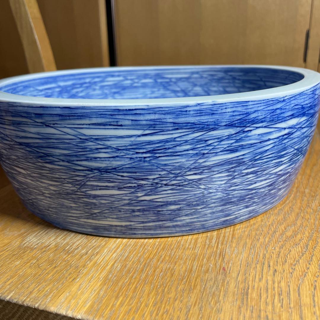 吉川正道　染付線紋銅鑼鉢